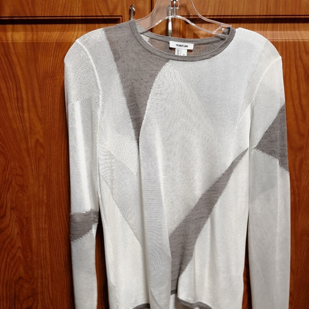 Helmet lang grey white light knit sweater - small